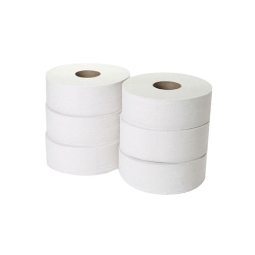 2 Ply White Jumbo Toilet Rolls 300mtr 2.25" Core x 6