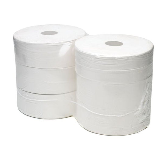 2 Ply White 400mtr Jumbo Toilet Rolls 2.25" Core x 6