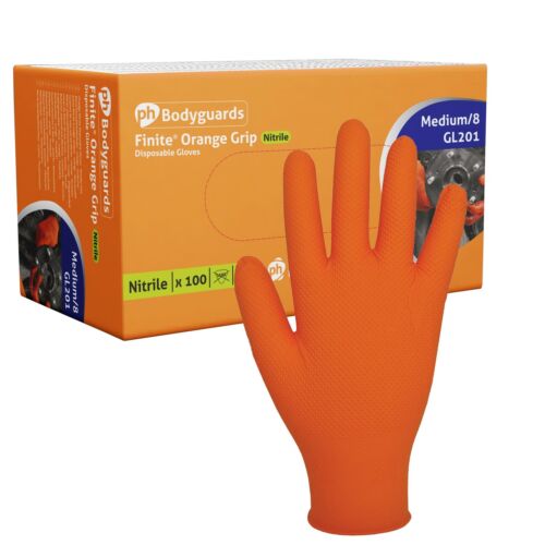 Medium Orange Finite Nitrile Powder Free Gloves x 100
